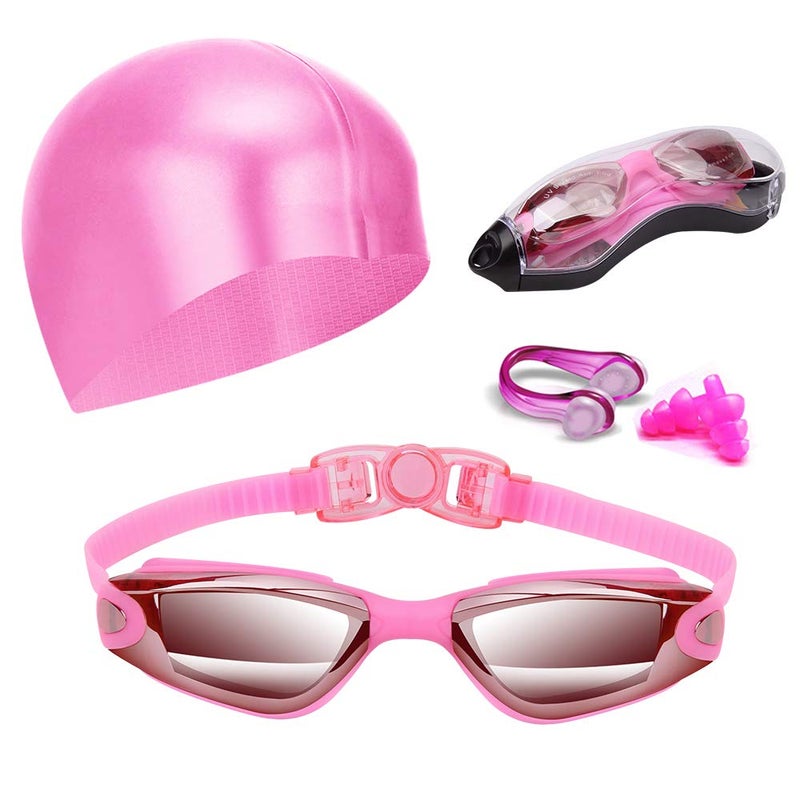 Hurdilen Swim Goggles Swimming Goggles No Leaking with Nose Clip, Earplugs, Swim Cap and Case for Men Women - Image 1